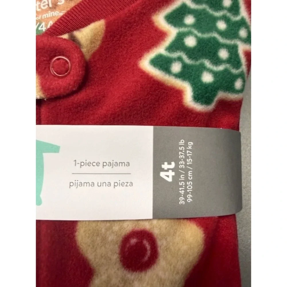 Carter's Child of Mine Christmas Fleece Footed Pajamas Red Gingerbread 4T NWT